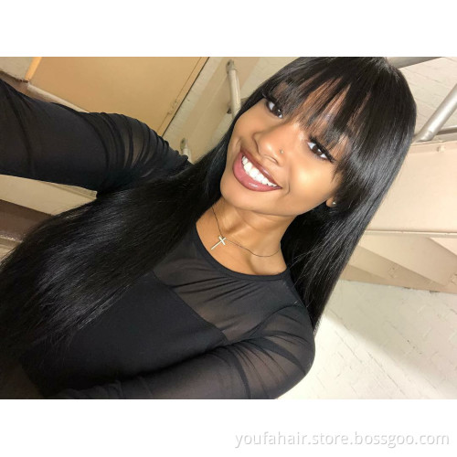 Cheap Price Brazilian Virgin Hair Natural Straight Cuticle Aligned 100% Human Hair Full Machine Made None Lace Wigs With Bangs